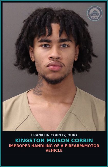 CCW arrest card for Kingston Maison Corbin in Franklin County: POSS DANG ORDANCE W/SPECS