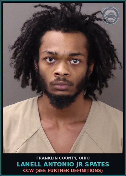 CCW arrest card for Lanell Antonio Jr Spates in Franklin County: CCW (SEE FURTHER DEFINITIONS)