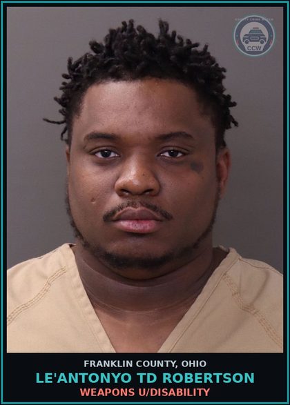 CCW arrest card for Le'Antonyo Td Robertson in Franklin County: WEAPONS U/DISABILITY