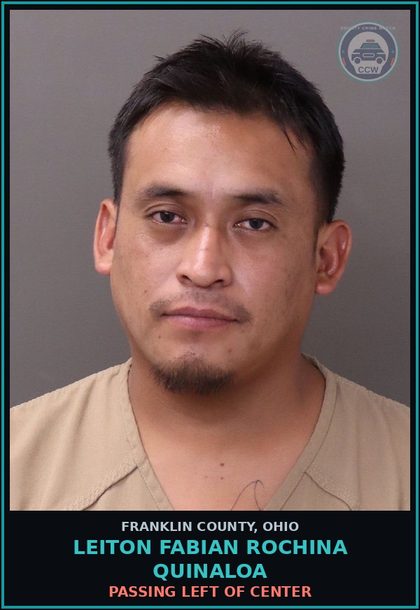 CCW arrest card for Leiton Fabian Rochina Quinaloa in Franklin County: PASSING LEFT OF CENTER