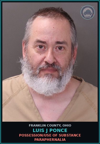 CCW arrest card for Luis J Ponce in Franklin County: POSSESSION/USE OF DRUG PARAPHERNALIA