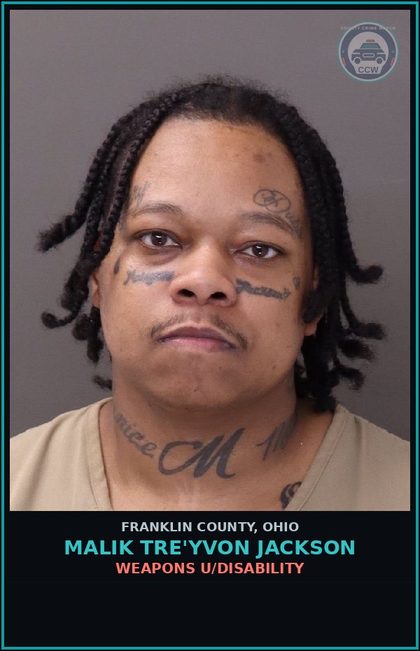 CCW arrest card for Malik Tre'Yvon Jackson in Franklin County: POSSESSION Methamp