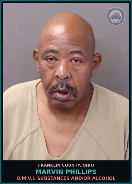 CCW arrest card for Marvin Phillips in Franklin County: O.M.V.I. DRUGS AND/OR ALCOHOL