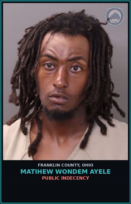 CCW arrest card for Matihew Wondem Ayele in Franklin County: PUBLIC INDECENCY