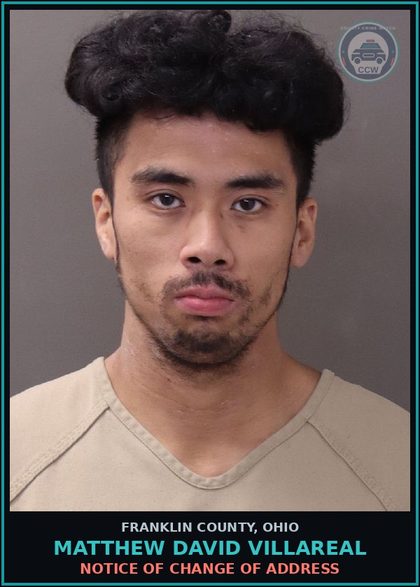 CCW arrest card for Matthew David Villareal in Franklin County: NOTICE OF CHANGE OF ADDRESS