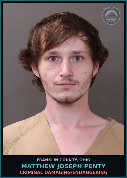 CCW arrest card for Matthew Joseph Penty in Franklin County: CRIMINAL DAMAGING/ENDANGERING