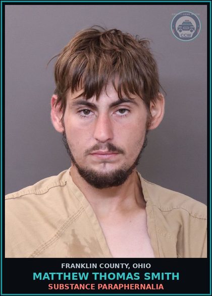 CCW arrest card for Matthew Thomas Smith in Franklin County: DRUG PARAPHERNALIA