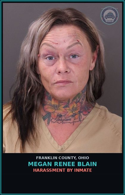 CCW arrest card for Megan Renee Blain in Franklin County: HARASSMENT BY INMATE