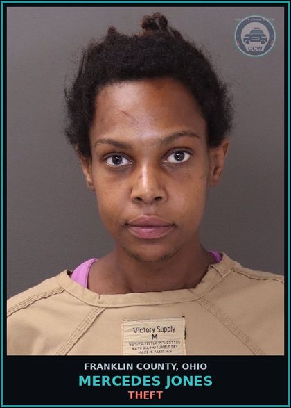 CCW arrest card for Mercedes Jones in Franklin County: THEFT