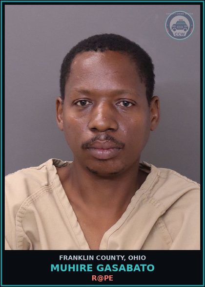 CCW arrest card for Muhire Gasabato in Franklin County: r@pe