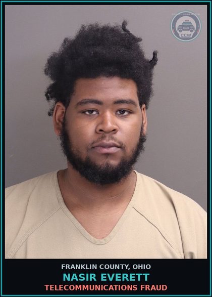CCW arrest card for Nasir Everett in Franklin County: IDENTITY THEFT