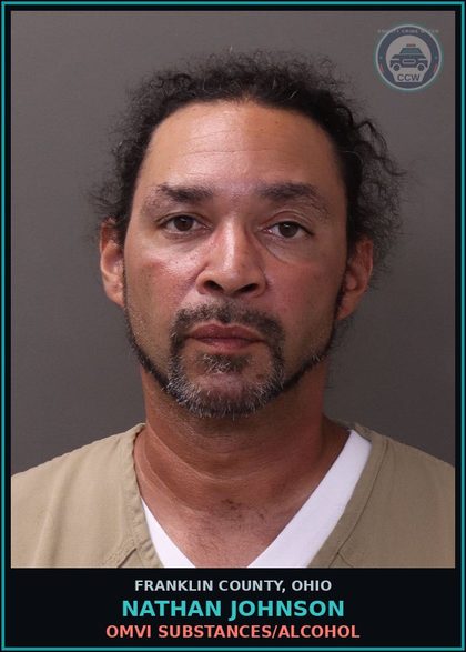 CCW arrest card for Nathan Johnson in Franklin County: OMVI DRUGS/ALCOHOL