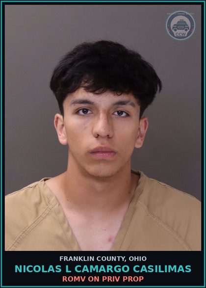 CCW arrest card for Nicolas L Camargo Casilimas in Franklin County: ROMV ON PRIV PROP
