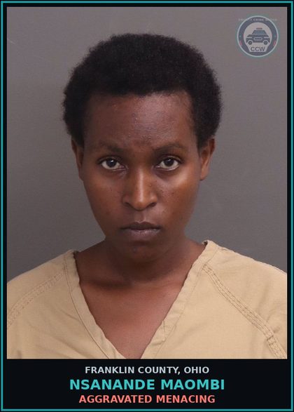 CCW arrest card for Nsanande Maombi in Franklin County: AGGRAVATED MENACING