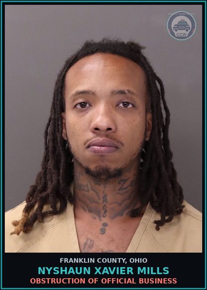 CCW arrest card for Nyshaun Xavier Mills in Franklin County: ENDANGERING CHILDREN (SEE BELOW)