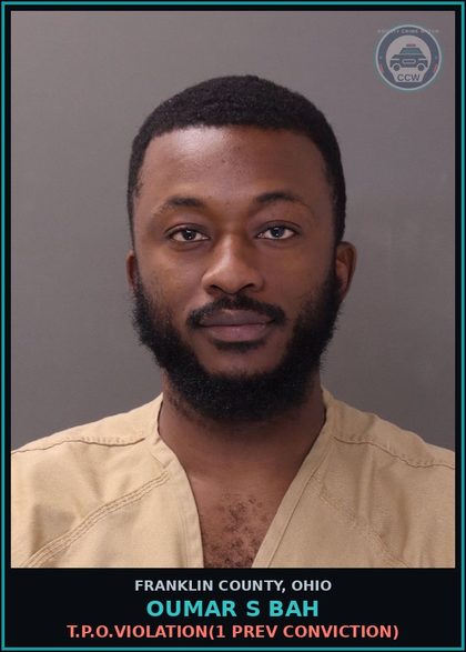 CCW arrest card for Oumar S Bah in Franklin County: T.P.O.VIOLATION(1 PREV CONVICTION)