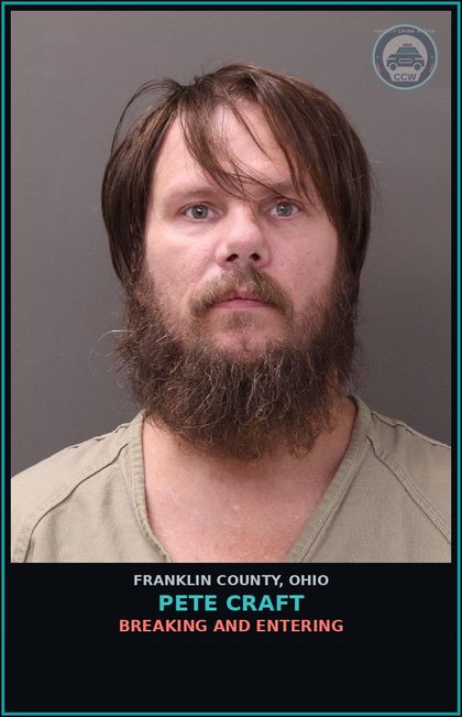 CCW arrest card for Pete Craft in Franklin County: BREAKING AND ENTERING