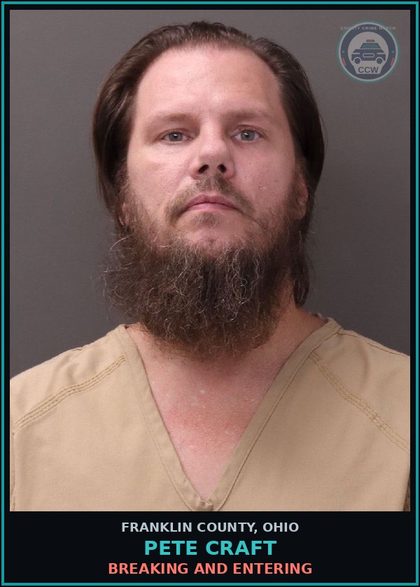 CCW arrest card for Pete Craft in Franklin County: BREAKING AND ENTERING