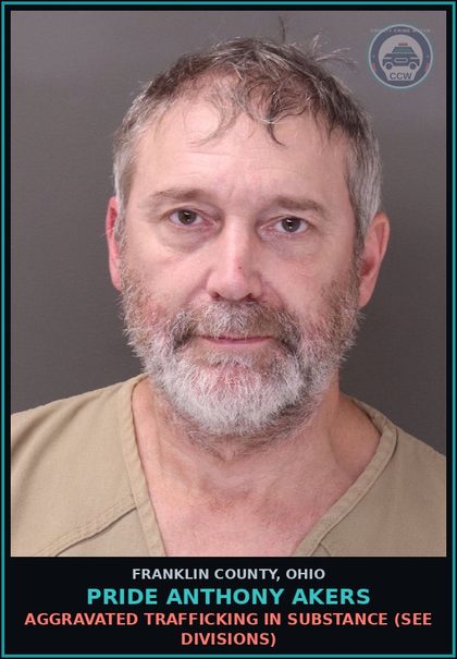 CCW arrest card for Pride Anthony Akers in Franklin County: AGGRAVATED TRAFFICKING IN DRUG (SEE DIVISIONS)