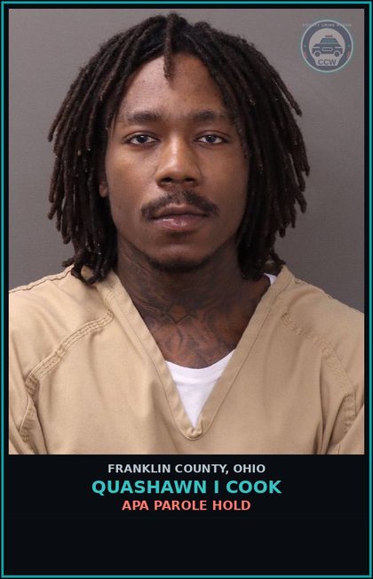 CCW arrest card for Quashawn I Cook in Franklin County: APA PAROLE HOLD