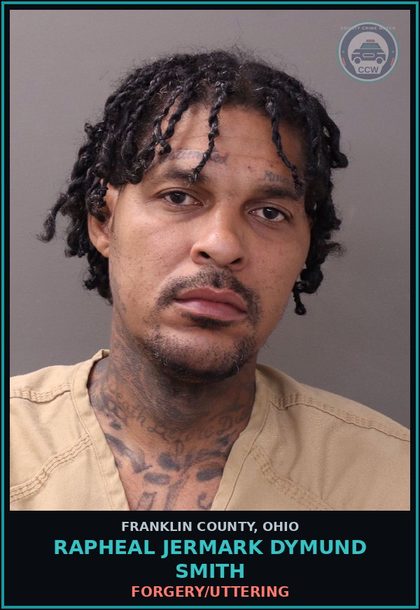 CCW arrest card for Rapheal Jermark Dymund Smith in Franklin County: FORGERY/UTTERING