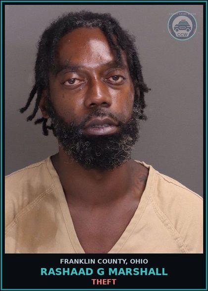 CCW arrest card for Rashaad G Marshall in Franklin County: THEFT