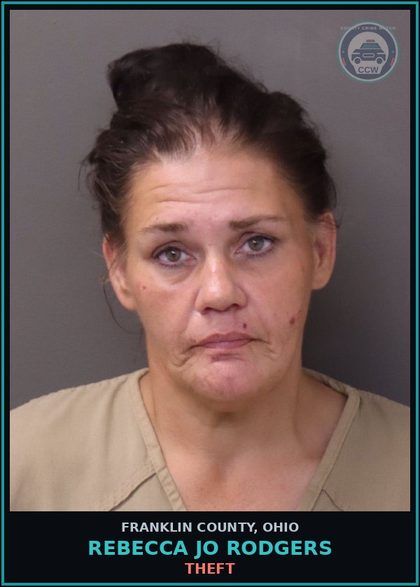 CCW arrest card for Rebecca Jo Rodgers in Franklin County: THEFT