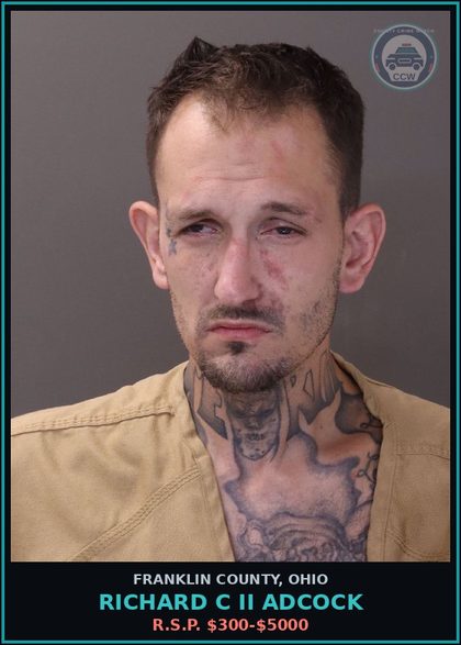 CCW arrest card for Richard C Ii Adcock in Franklin County: R.S.P. $300-$5000