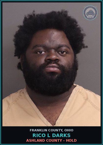 CCW arrest card for Rico L Darks in Franklin County: ASHLAND COUNTY - HOLD