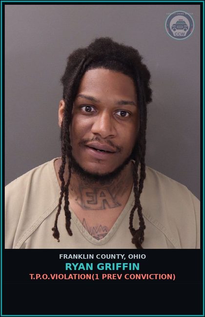 CCW arrest card for Ryan Griffin in Franklin County: T.P.O.VIOLATION(1 PREV CONVICTION)