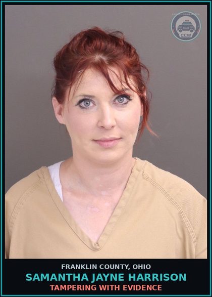CCW arrest card for Samantha Jayne Harrison in Franklin County: TAMPERING WITH EVIDENCE