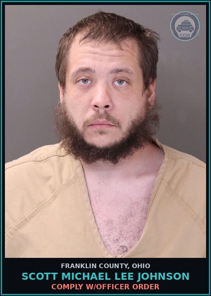 CCW arrest card for Scott Michael Lee Johnson in Franklin County: COMPLY W/OFFICER ORDER