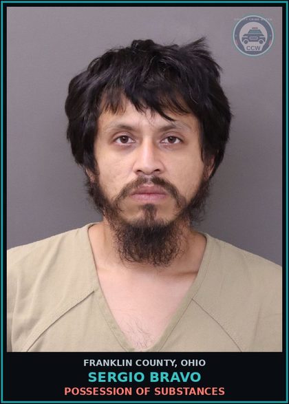 CCW arrest card for Sergio Bravo in Franklin County: POSSESSION OF DRUGS