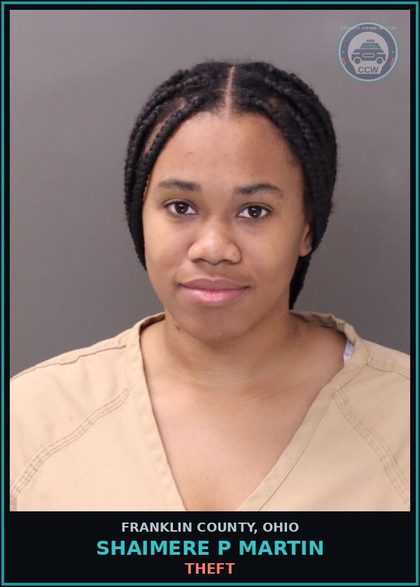 CCW arrest card for Shaimere P Martin in Franklin County: ENGAGE IN PATTERN OF CORRUPT ACTIVITY
