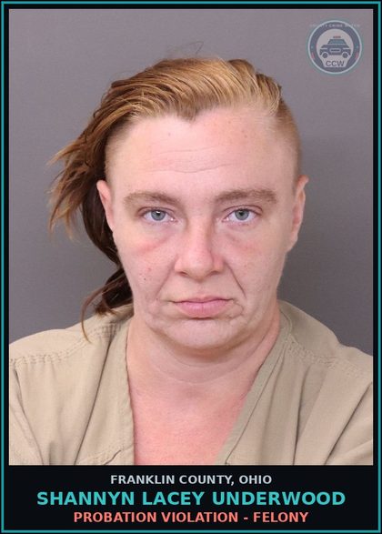 CCW arrest card for Shannyn Lacey Underwood in Franklin County: PROBATION VIOLATION - FELONY