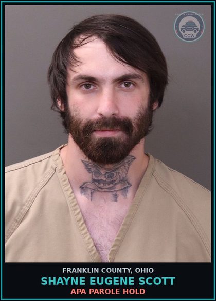 CCW arrest card for Shayne Eugene Scott in Franklin County: APA PAROLE HOLD