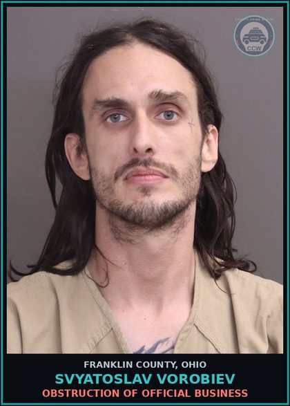 CCW arrest card for Svyatoslav Vorobiev in Franklin County: OPERATING A MOTOR VEHICLE WITHOUT A VALID LICENSE
