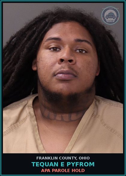 CCW arrest card for Tequan E Pyfrom in Franklin County: APA PAROLE HOLD