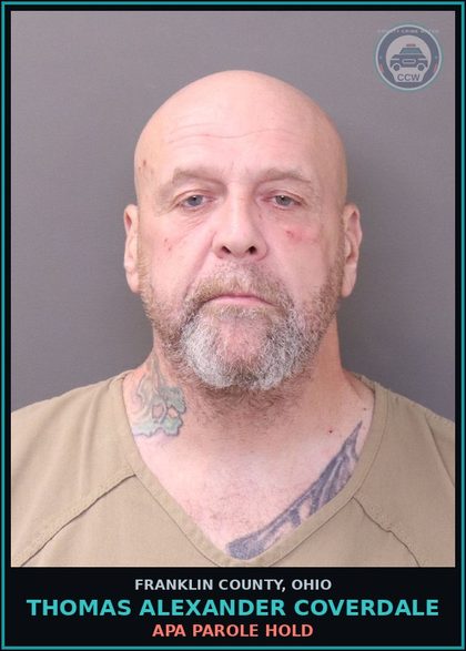 CCW arrest card for Thomas Alexander Coverdale in Franklin County: APA PAROLE HOLD