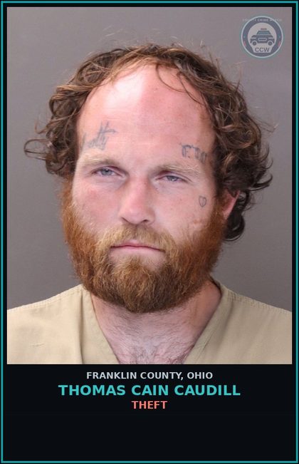 CCW arrest card for Thomas Cain Caudill in Franklin County: THEFT