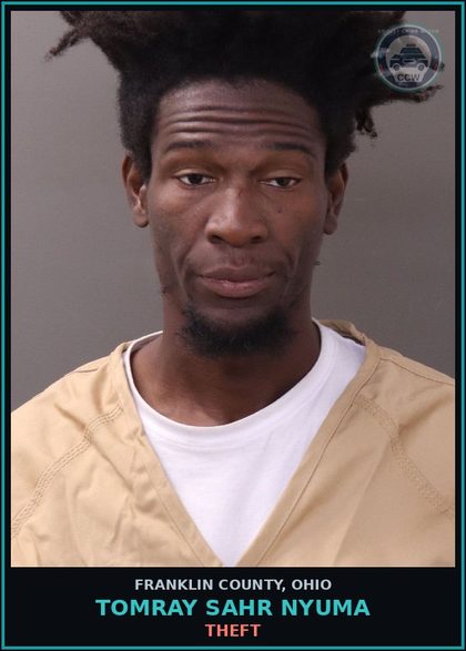 CCW arrest card for Tomray Sahr Nyuma in Franklin County: THEFT