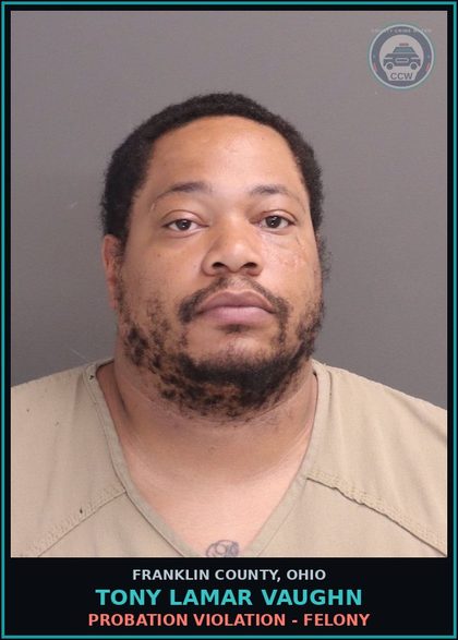 CCW arrest card for Tony Lamar Vaughn in Franklin County: PROBATION VIOLATION - FELONY