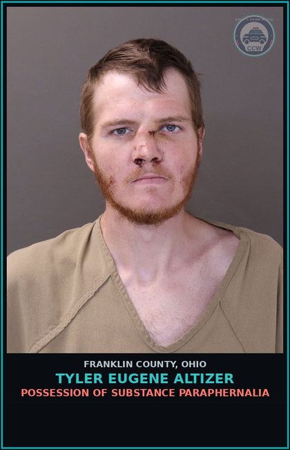 CCW arrest card for Tyler Eugene Altizer in Franklin County: POSSESSION OF DRUG PARAPHERNALIA