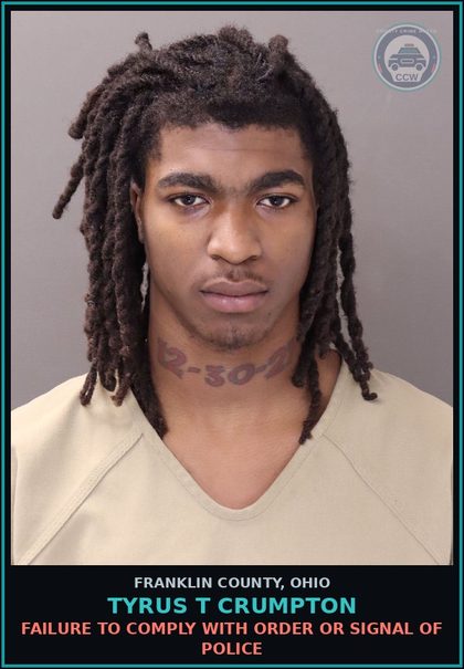 CCW arrest card for Tyrus T Crumpton in Franklin County: FAILURE TO COMPLY WITH ORDER OR SIGNAL OF POLICE