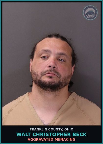 CCW arrest card for Walt Christopher Beck in Franklin County: AGGRAVATED MENACING