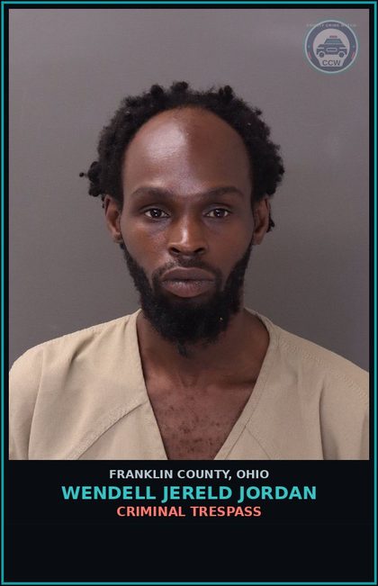 CCW arrest card for Wendell Jereld Jordan in Franklin County: CRIMINAL TRESPASS