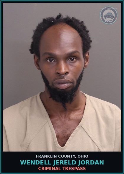 CCW arrest card for Wendell Jereld Jordan in Franklin County: CRIMINAL TRESPASS