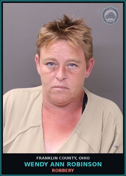 CCW arrest card for Wendy Ann Robinson in Franklin County: ROBBERY