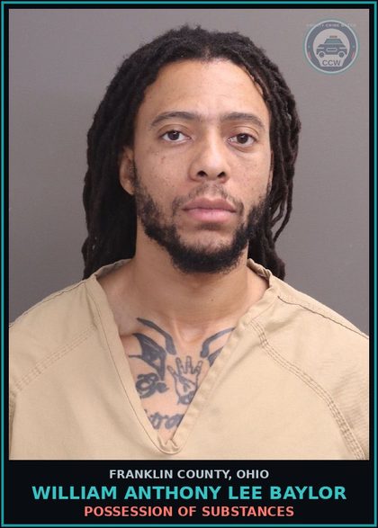 CCW arrest card for William Anthony Lee Baylor in Franklin County: AGG TRAFF IN DRUGS