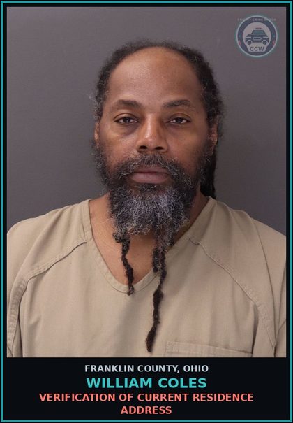 CCW arrest card for William Coles in Franklin County: VERIFICATION OF CURRENT RESIDENCE ADDRESS